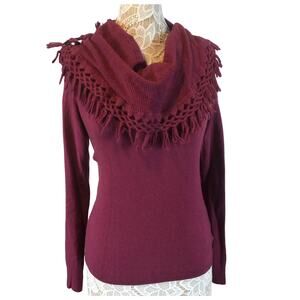 Anthropologie Angel of the north tassel Cowl neck sweater burgundy size small